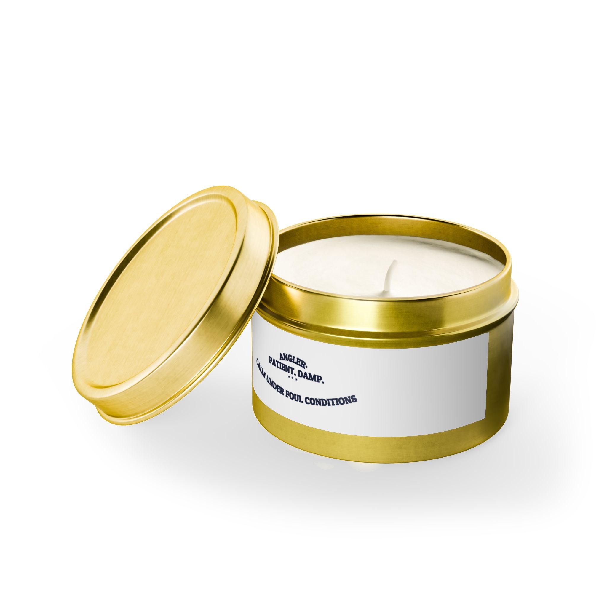 ANGLER. PATIENT. DAMP. — Tin Candle | Funny Fishing Gift | NullMade