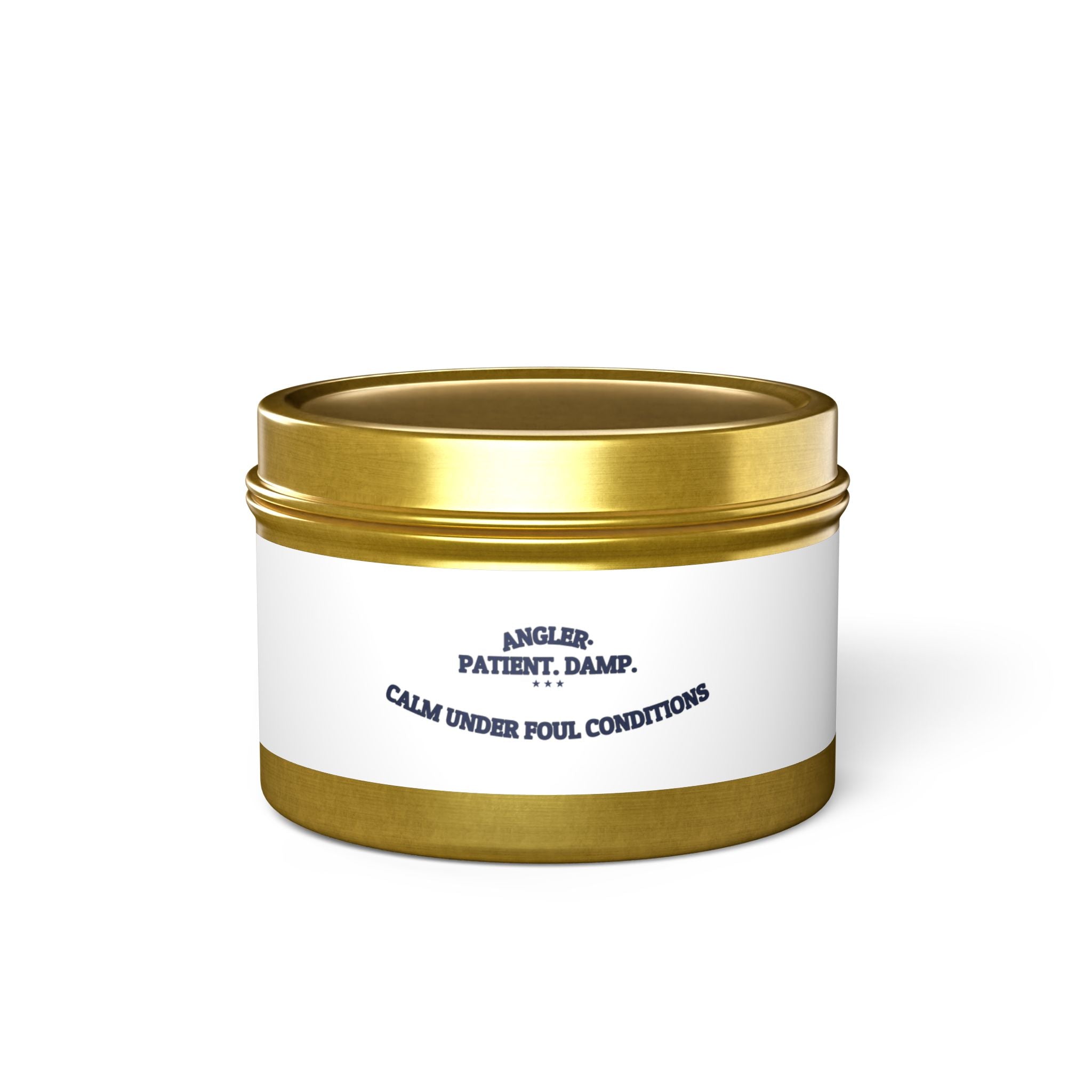 ANGLER. PATIENT. DAMP. — Tin Candle | Funny Fishing Gift | NullMade