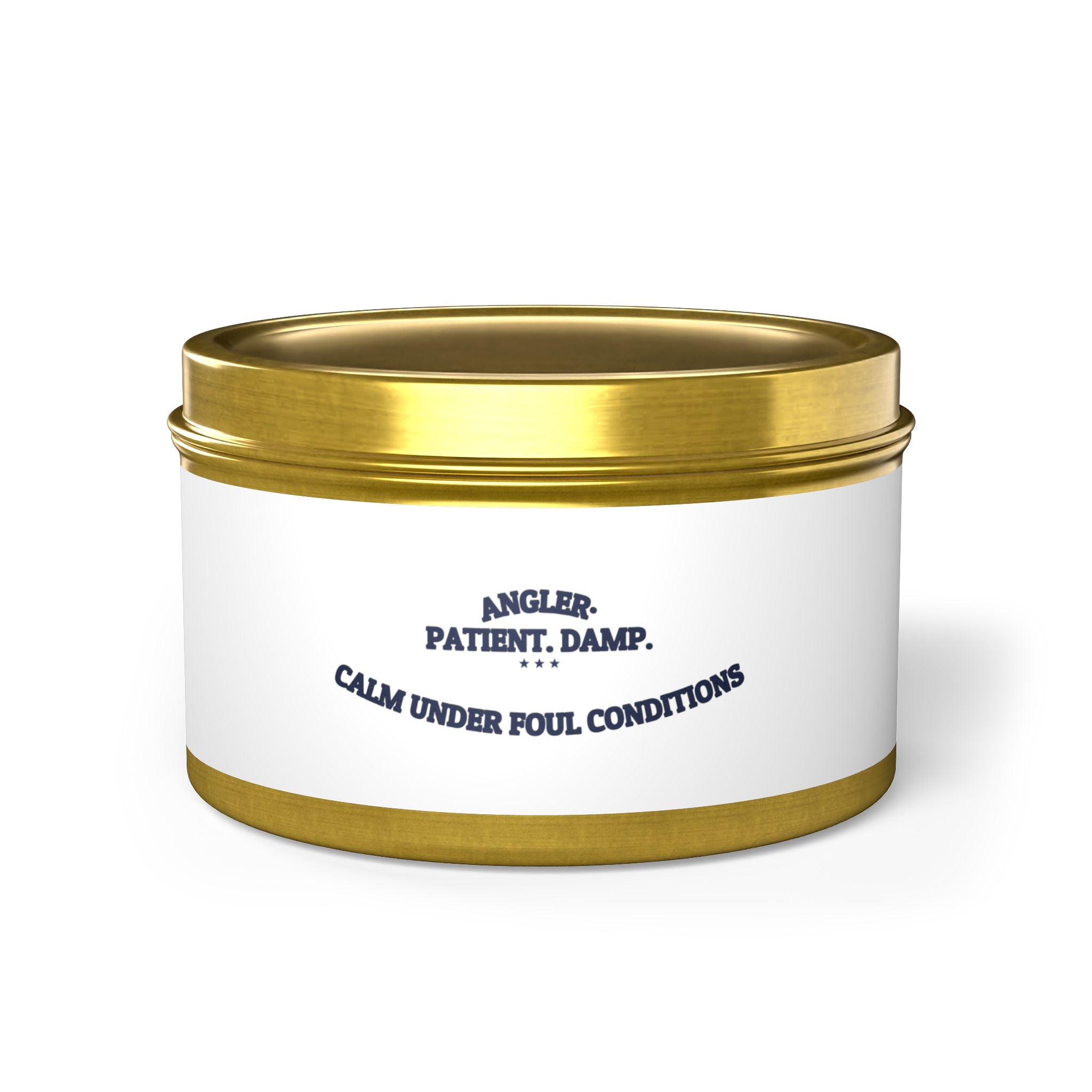 ANGLER. PATIENT. DAMP. — Tin Candle | Funny Fishing Gift | NullMade